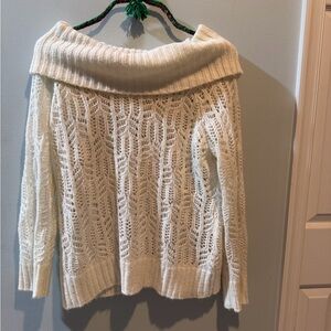 Roz & Ali Ivory Off-Shoulder- wide neck Open-Knit Sweater
